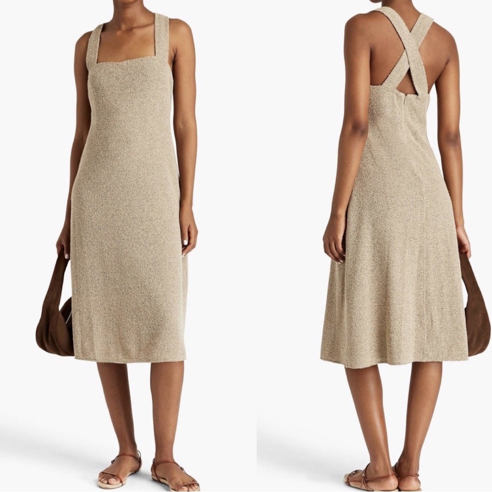 NWT $275 THEORY CrossBack Taupe Tweed Terry Boucle Midi Dress Size 00